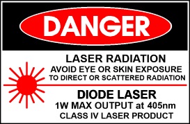 Class 4 Laser Radiation Sticker 1W 405nm small