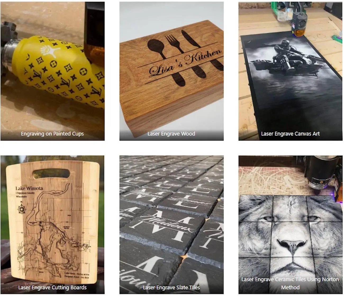 Laser engraving examples using J Tech Photonics lasers.